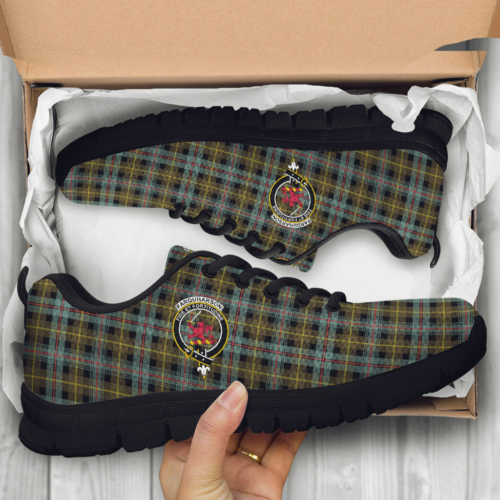 Farquharson Weathered Tartan Sneakers with Family Crest - Tartan Vibes Clothing