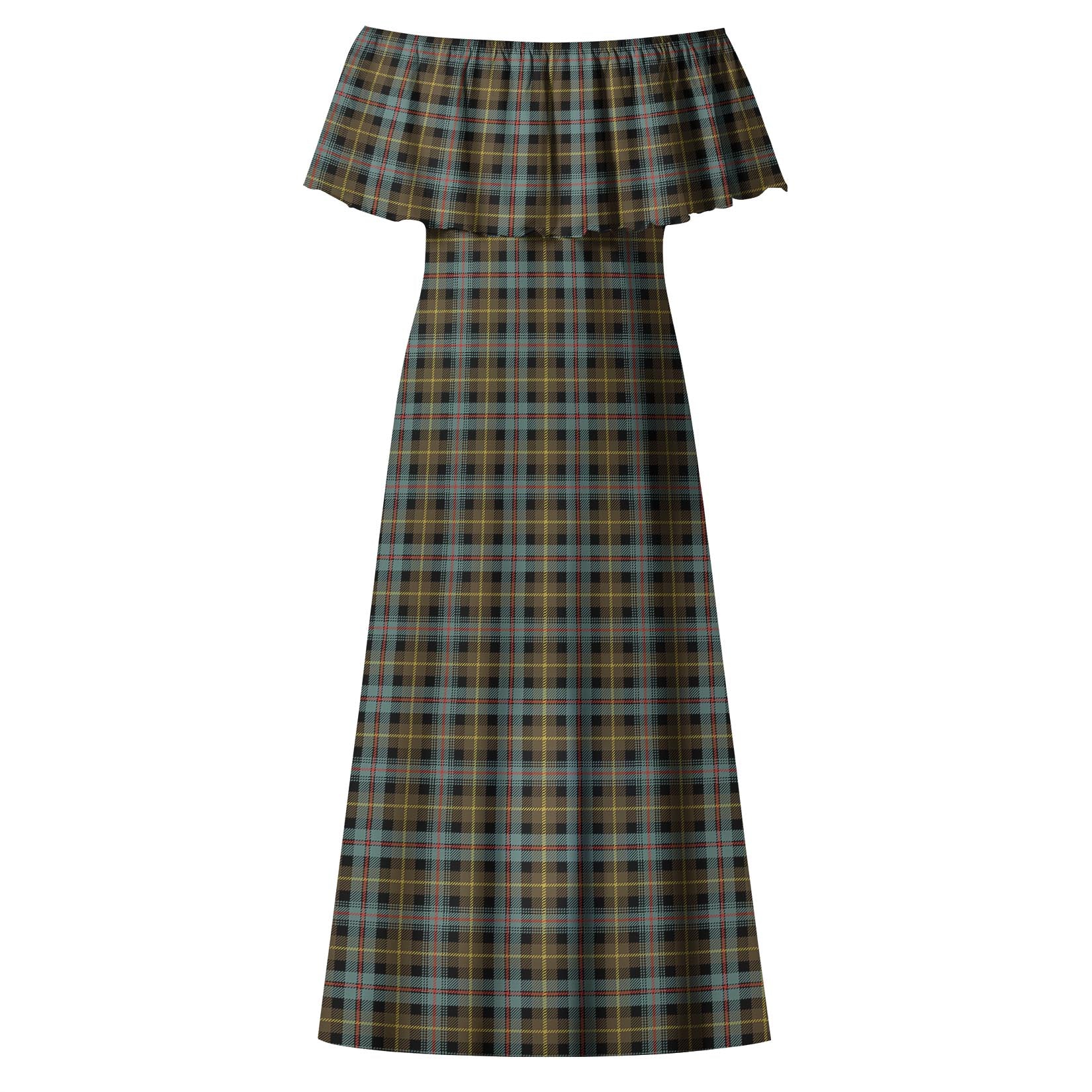 Farquharson Weathered Tartan Off Shoulder Long Dress - Tartanvibesclothing