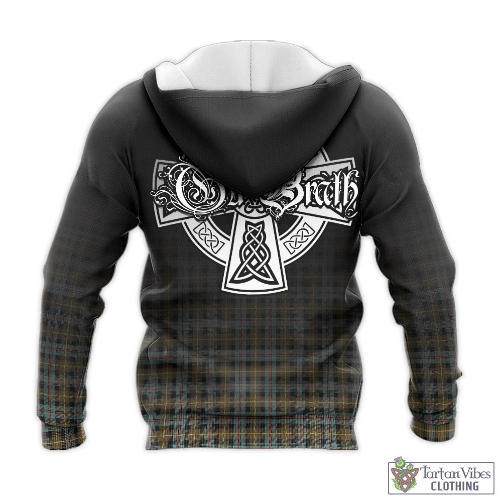 Tartan Vibes Clothing Farquharson Weathered Tartan Knitted Hoodie Featuring Alba Gu Brath Family Crest Celtic Inspired