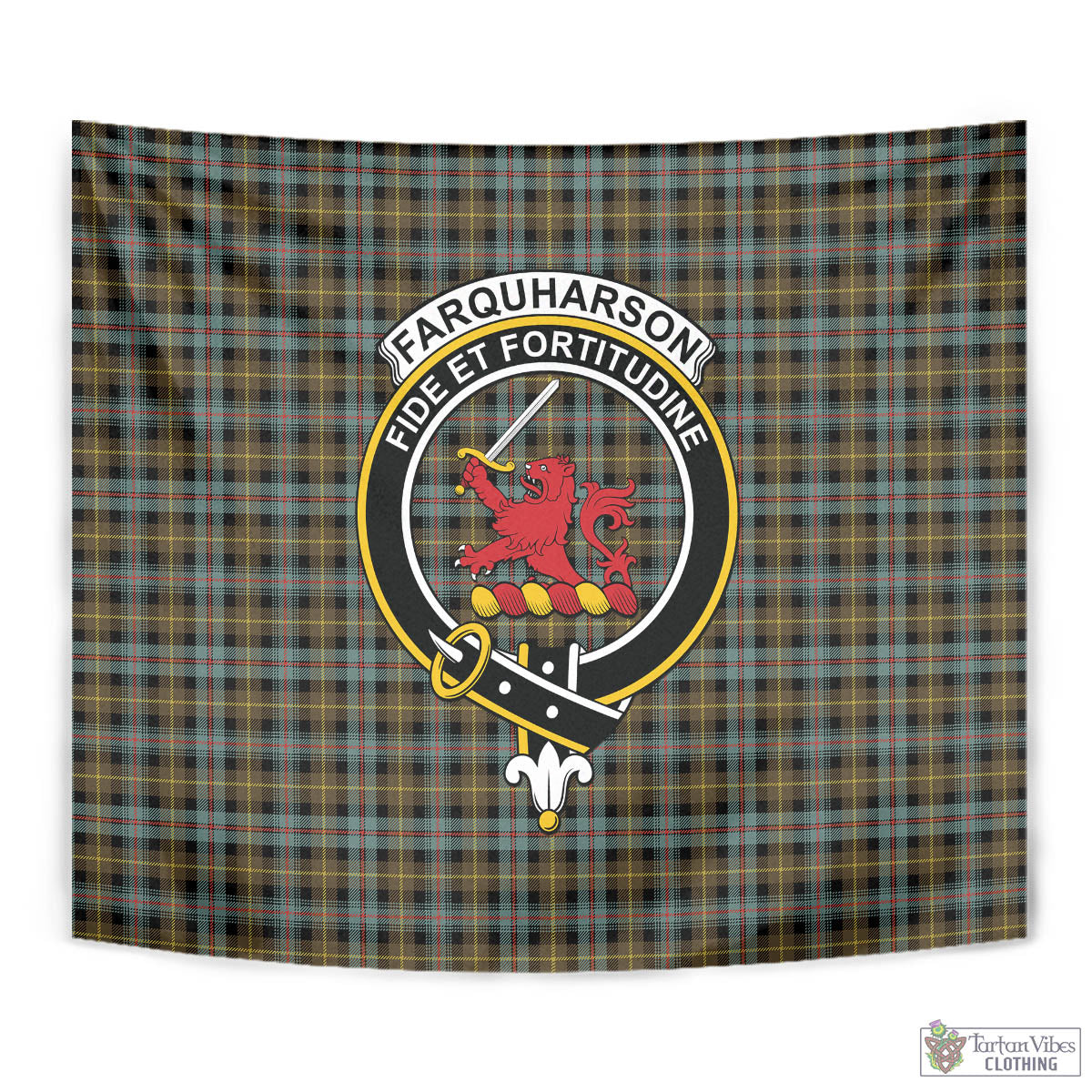 Tartan Vibes Clothing Farquharson Weathered Tartan Tapestry Wall Hanging and Home Decor for Room with Family Crest