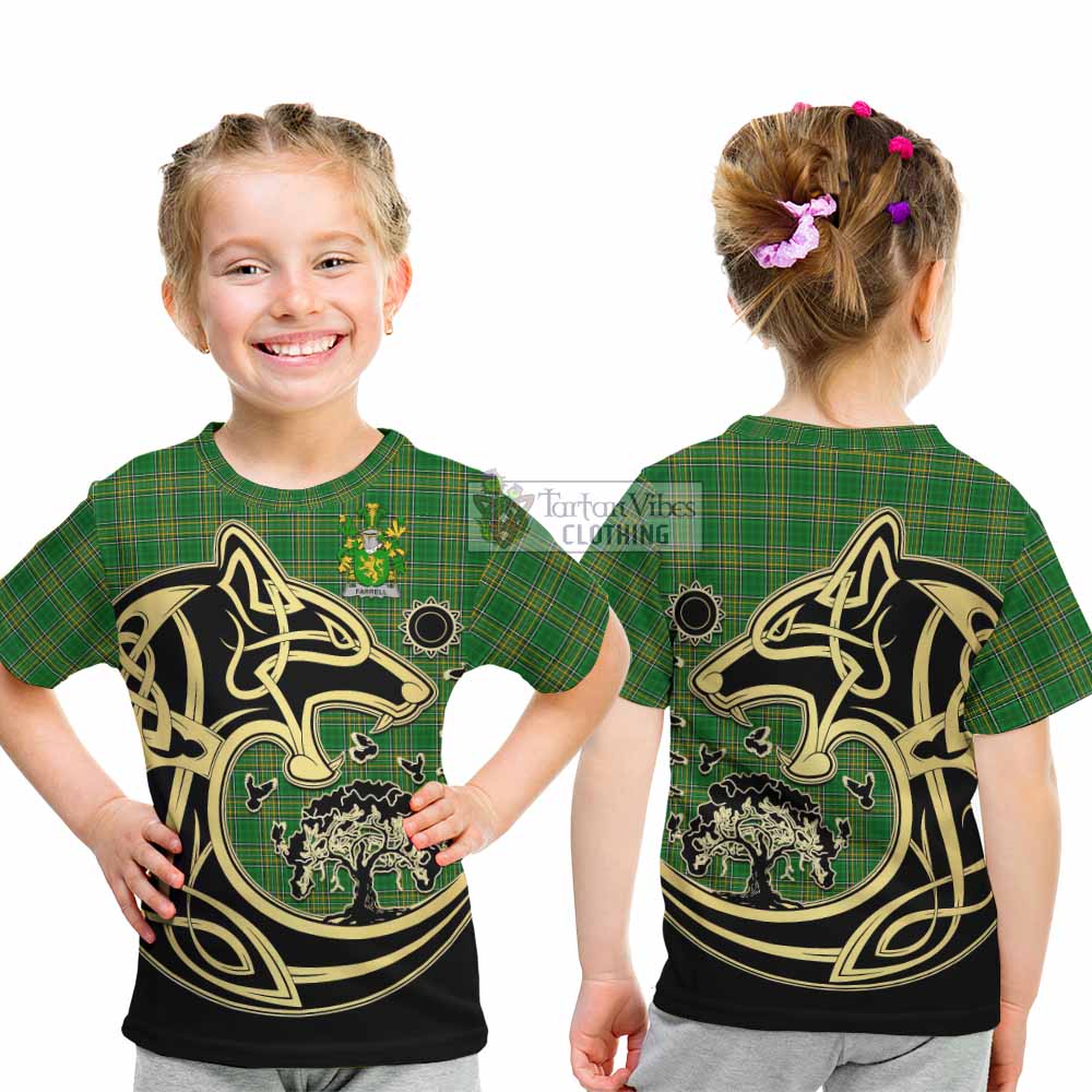 Farrell Irish Tartan Kid T-Shirt with Coat of Arms Celtic Wolf Style - Tartan Vibes Clothing