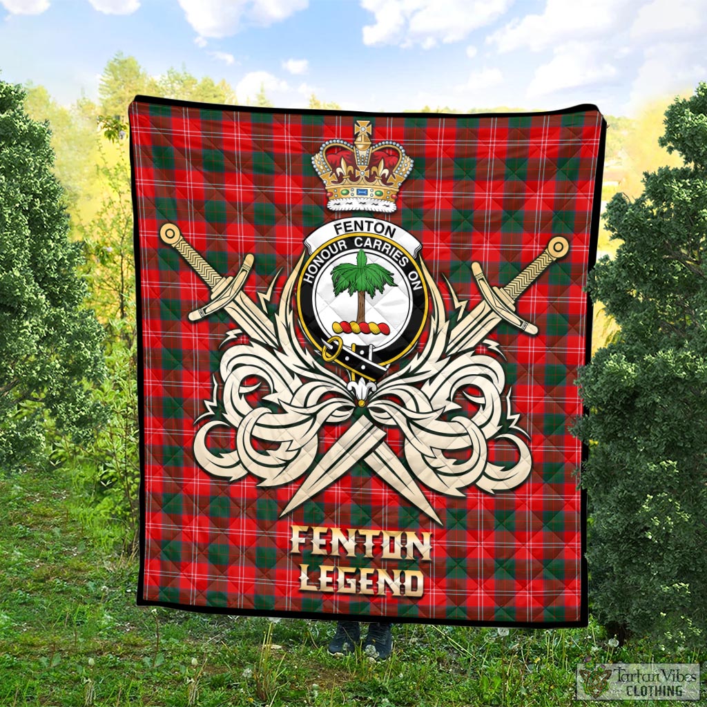 Tartan Vibes Clothing Fenton Tartan Quilt with Clan Crest and the Golden Sword of Courageous Legacy