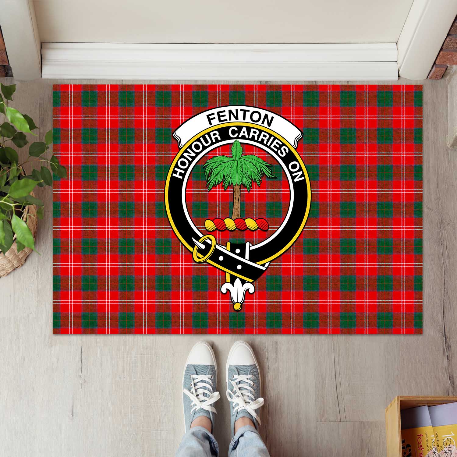 Fenton Tartan Door Mat with Family Crest - Tartanvibesclothing