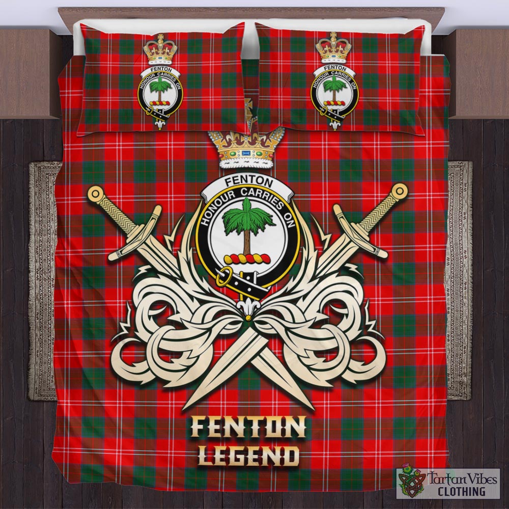 Tartan Vibes Clothing Fenton Tartan Bedding Set with Clan Crest and the Golden Sword of Courageous Legacy