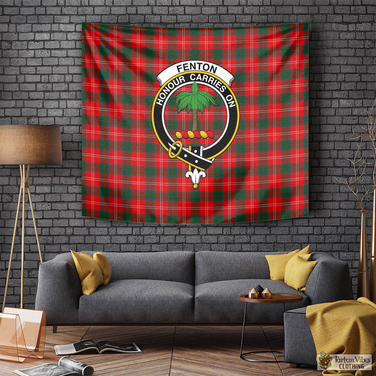 Tartan Vibes Clothing Fenton Tartan Tapestry Wall Hanging and Home Decor for Room with Family Crest