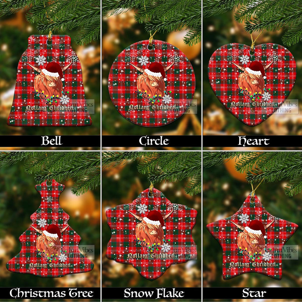 Tartan Vibes Clothing Fenton Clan Tartan Ornament with Christmas Twinkle Highland Cattle