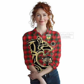 Fenton Tartan Women's Casual Shirt with Family Crest Celtic Wolf Style