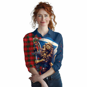 Fenton Tartan Family Crest Women's Casual Shirt with Scottish Majestic Lion