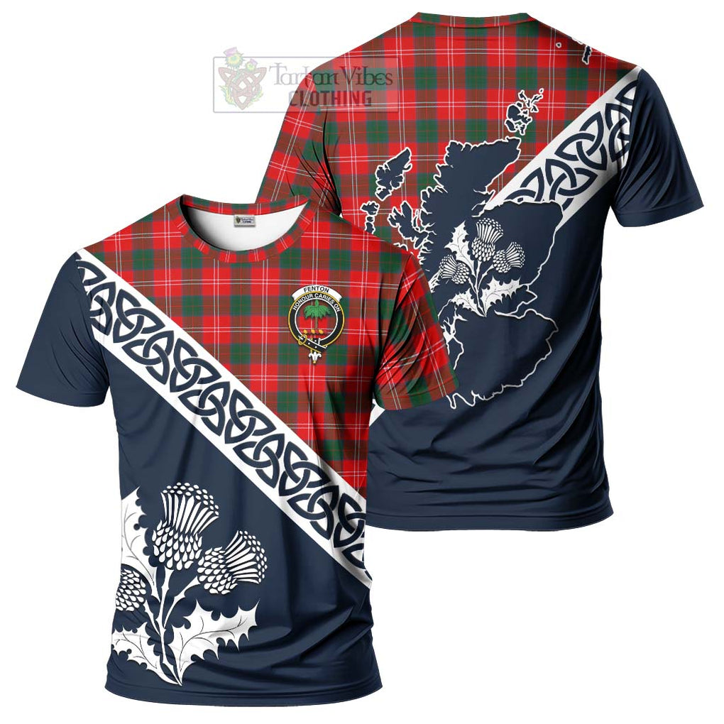 Fenton Tartan T-Shirt Featuring Thistle and Scotland Map