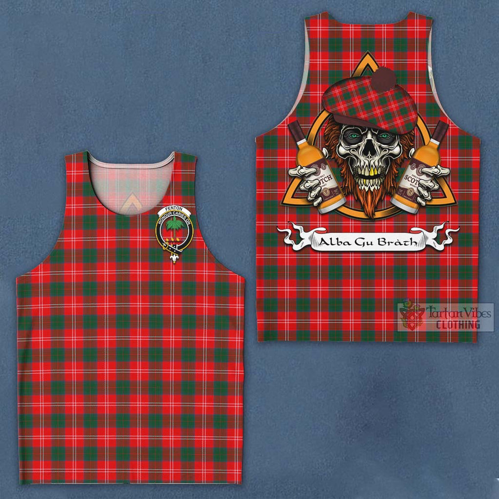 Tartan Vibes Clothing Fenton Tartan Men's Tank Top with Family Crest and Bearded Skull Holding Bottles of Whiskey