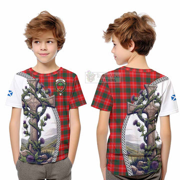 Fenton Tartan Kid T-Shirt with Family Crest and St. Andrew's Cross Accented by Thistle Vines