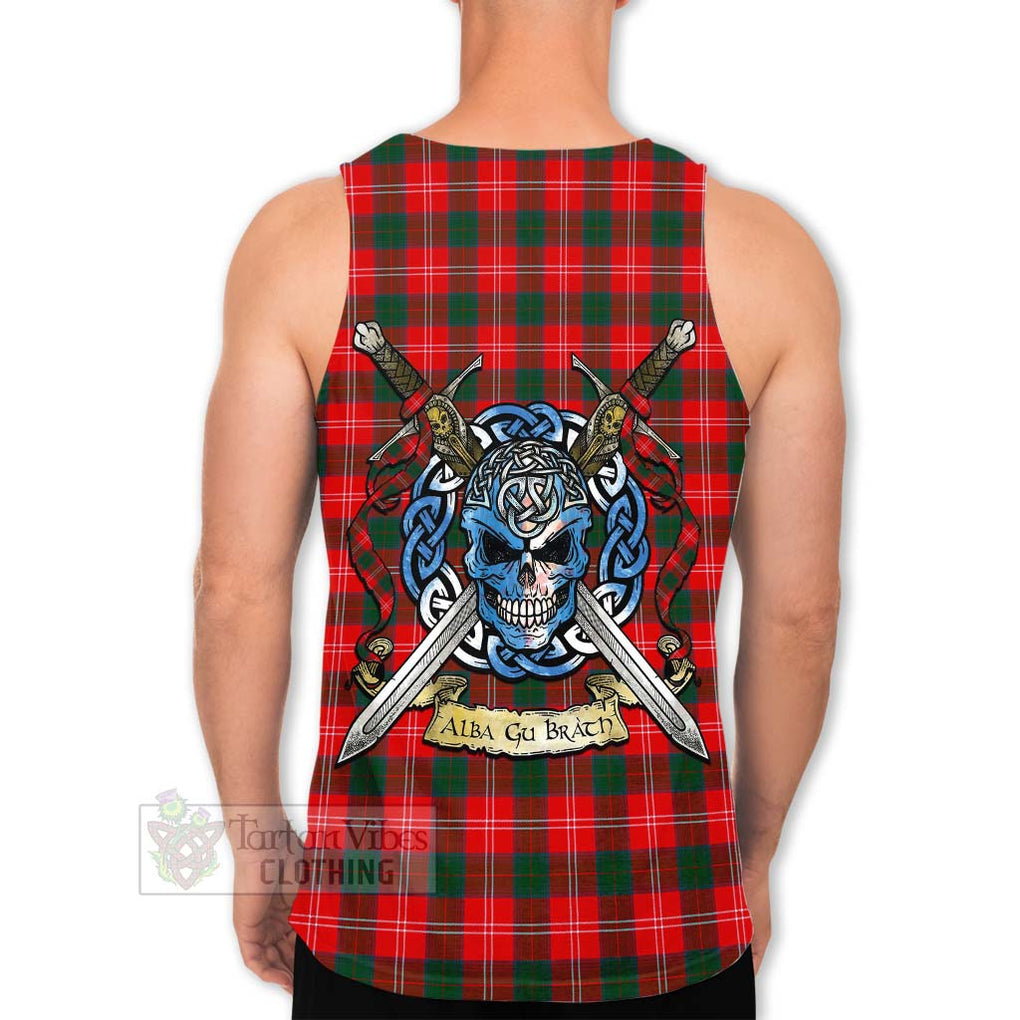 Tartan Vibes Clothing Fenton Tartan Men's Tank Top with Family Crest Celtic Skull Style