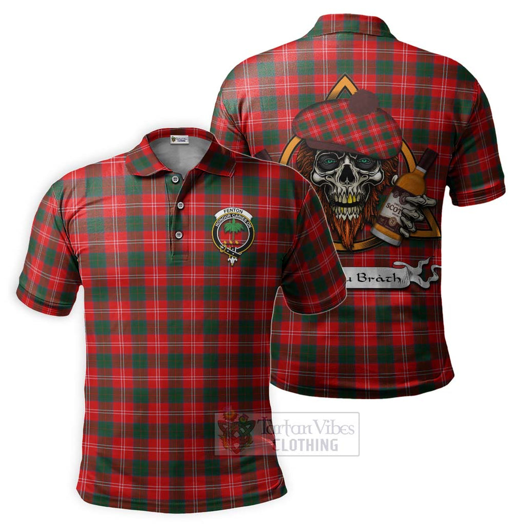 Tartan Vibes Clothing Fenton Tartan Polo Shirt with Family Crest and Bearded Skull Holding Bottles of Whiskey