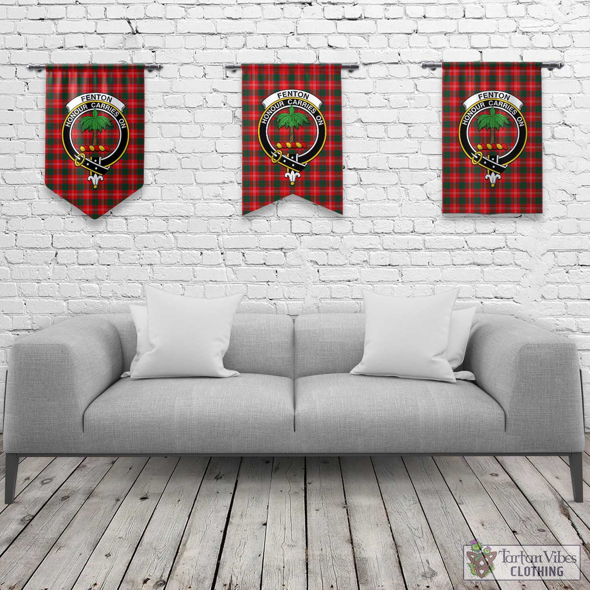 Fenton Tartan Gonfalon, Tartan Banner with Family Crest Rectangle - Tartan Vibes Clothing