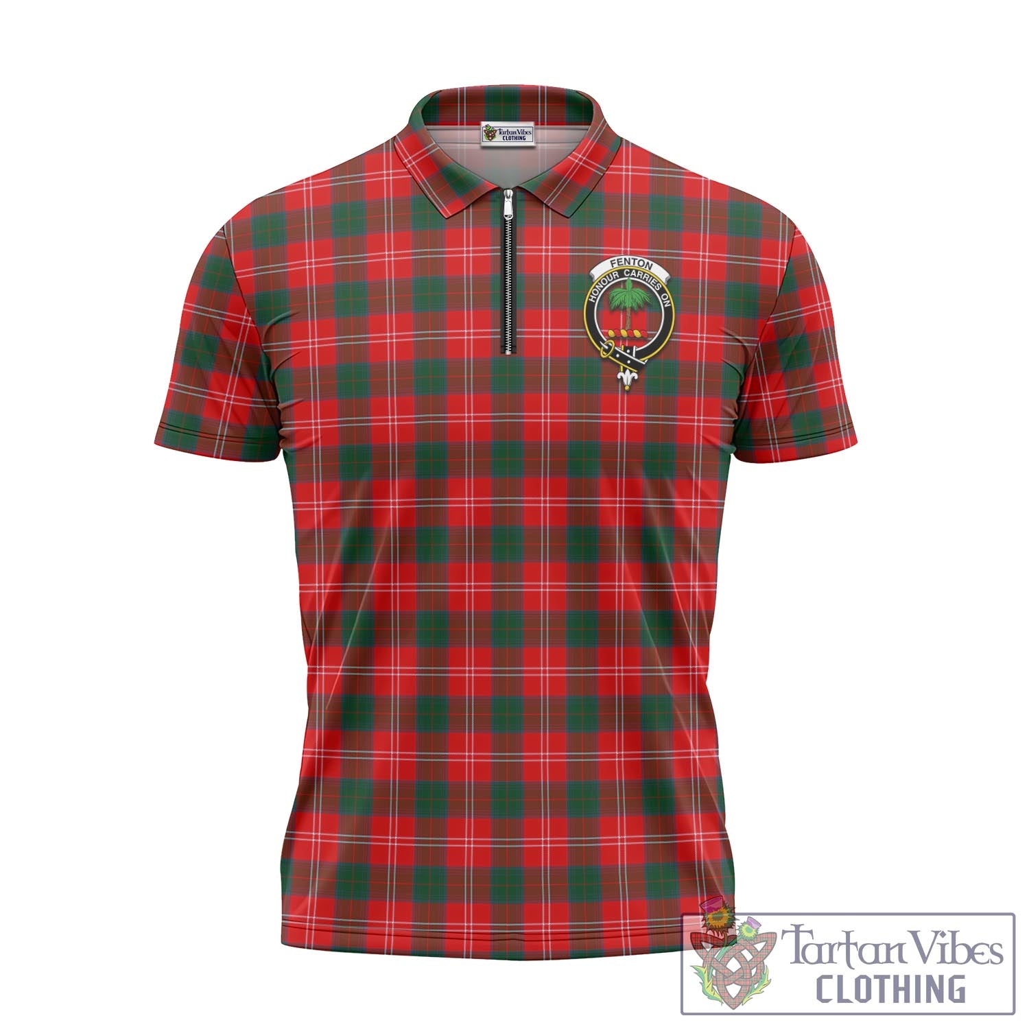 Tartan Vibes Clothing Fenton Tartan Zipper Polo Shirt with Family Crest