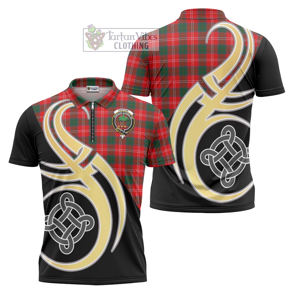 Tartan Vibes Clothing Fenton Tartan Zipper Polo Shirt with Family Crest and Celtic Symbol Style