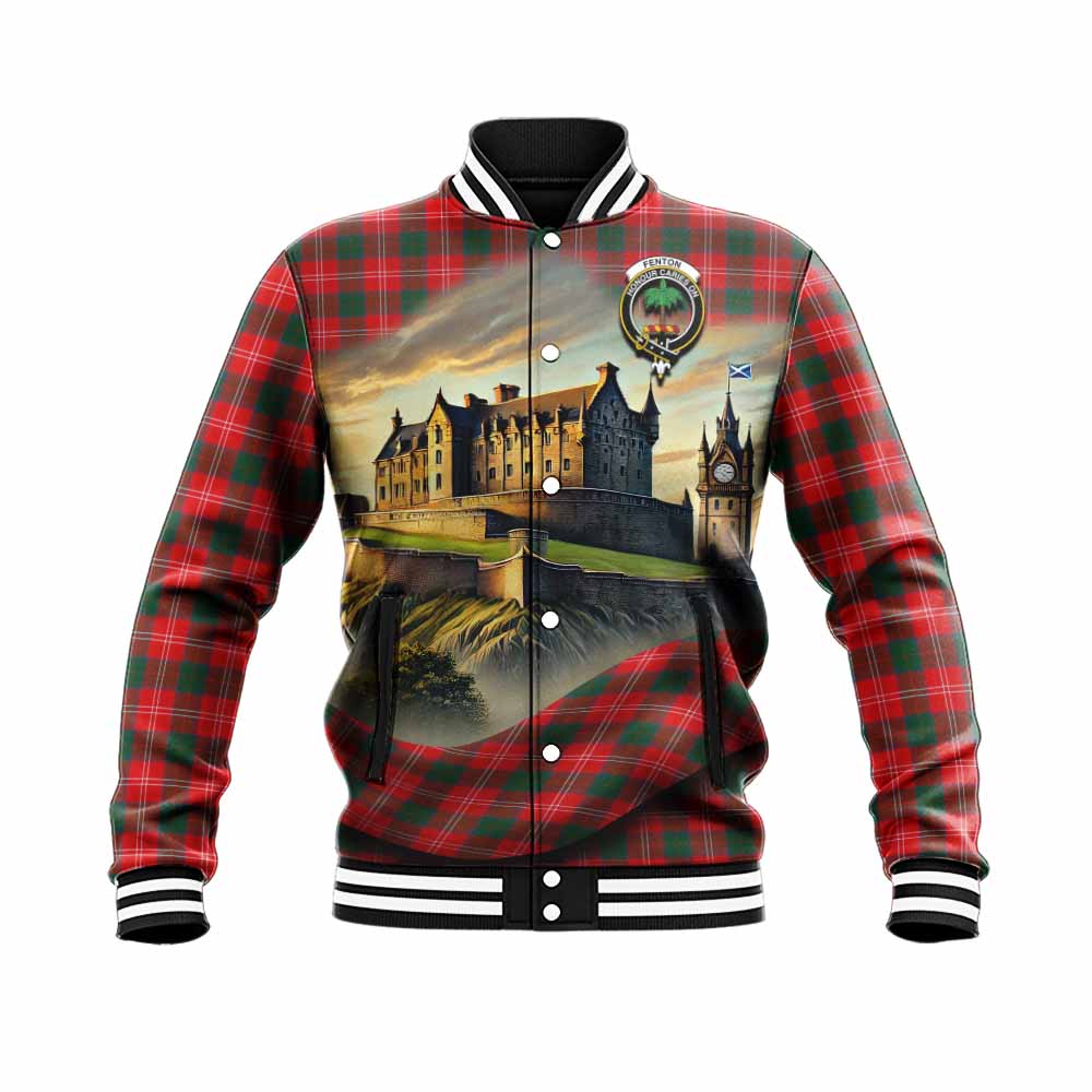 Fenton Tartan Family Crest Baseball Jacket with Scottish Ancient Castle Style Unisex - Tartan Vibes Clothing