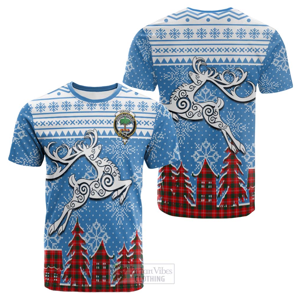 Fenton Clan Christmas Cotton T-shirt Celtic Reindeer Style Kid's Shirt - Tartan Vibes Clothing