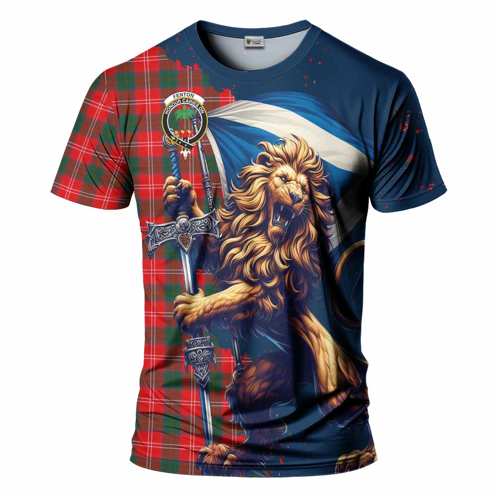 Tartan Vibes Clothing Fenton Tartan Family Crest T-Shirt with Scottish Majestic Lion