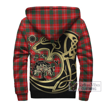 Fenton Tartan Sherpa Hoodie with Family Crest Celtic Wolf Style