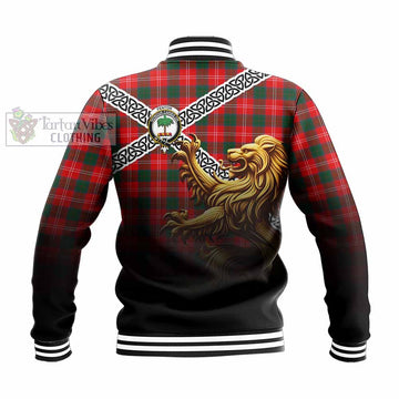 Fenton Crest Tartan Baseball Jacket with Golden Lion Emblem Celtic Style - Tartan Vibes Clothing