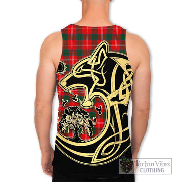 Fenton Tartan Men's Tank Top with Family Crest Celtic Wolf Style