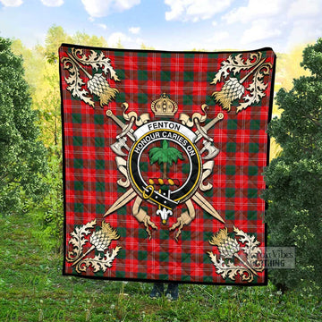 Fenton Tartan Quilt with Family Crest and Scottish Golden Courage Shield