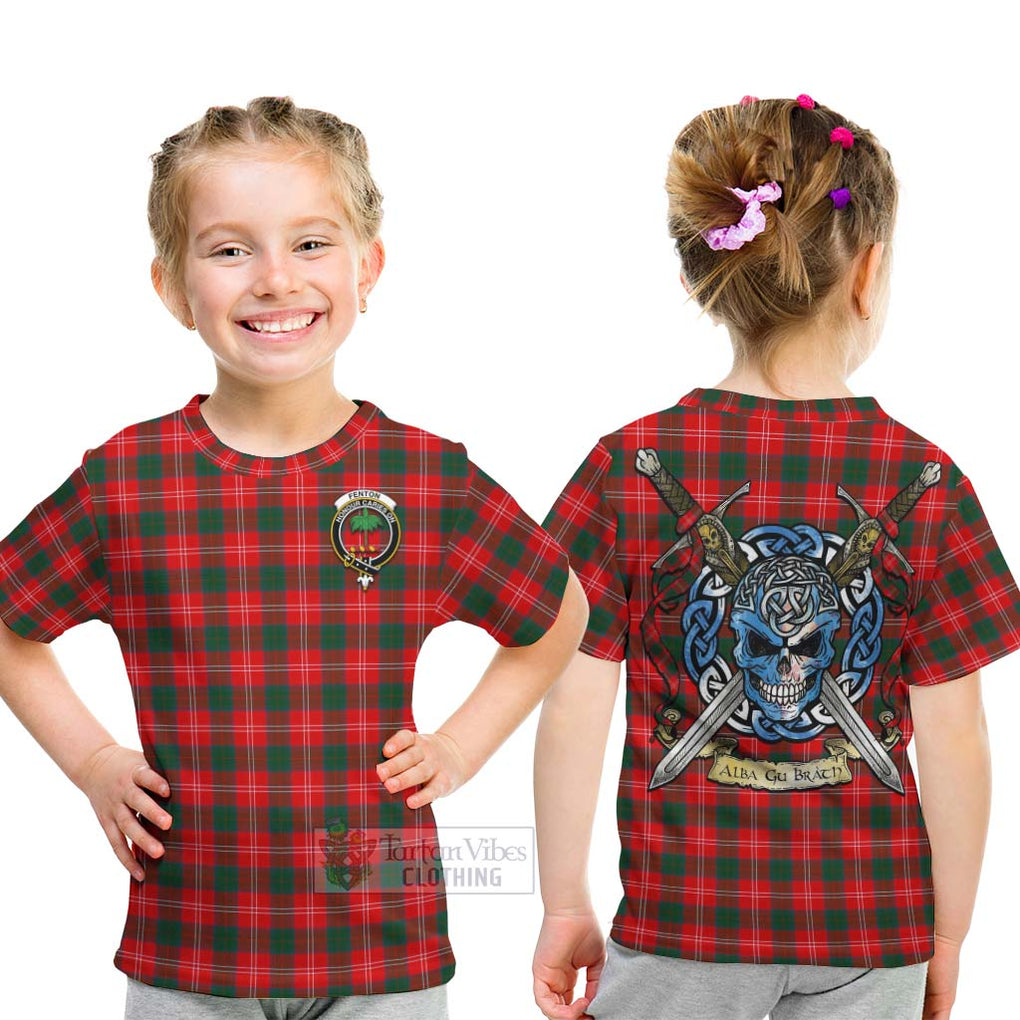 Tartan Vibes Clothing Fenton Tartan Kid T-Shirt with Family Crest Celtic Skull Style