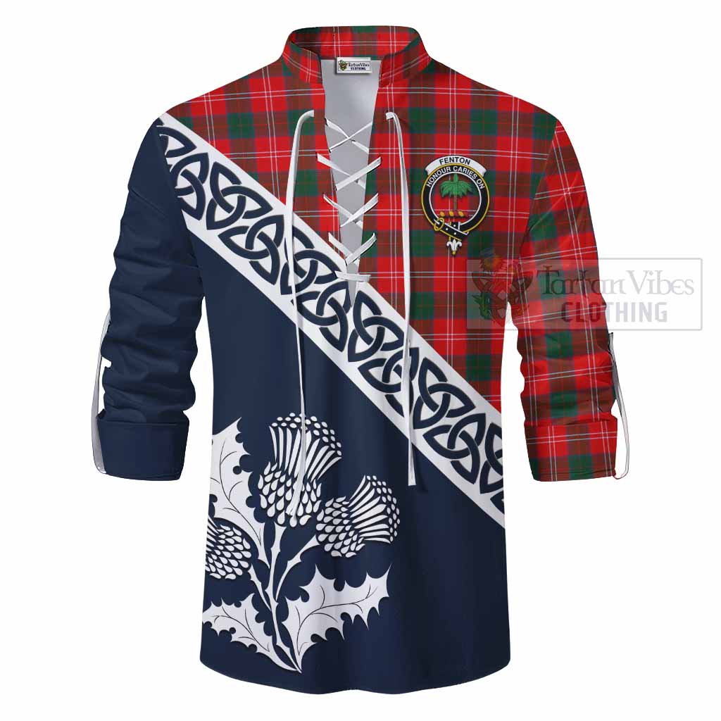 Fenton Tartan Ghillie Kilt Shirt Featuring Thistle and Scotland Map - Tartan Vibes Clothing