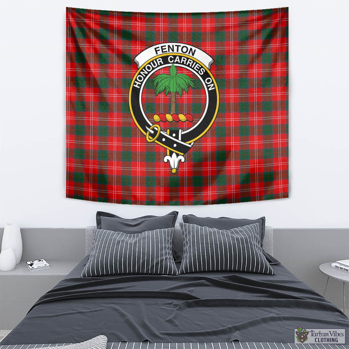 Tartan Vibes Clothing Fenton Tartan Tapestry Wall Hanging and Home Decor for Room with Family Crest