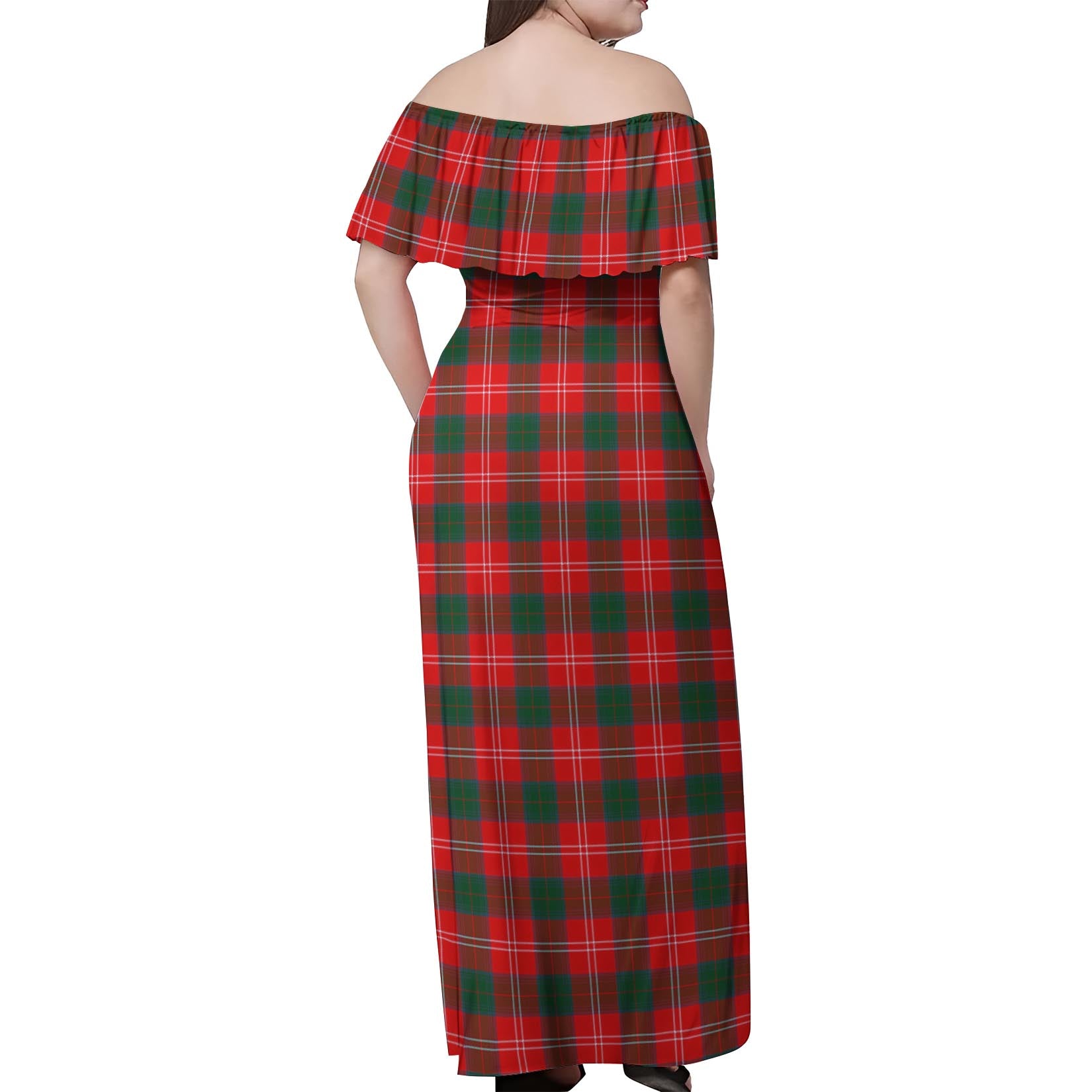 Fenton Tartan Off Shoulder Long Dress - Tartanvibesclothing