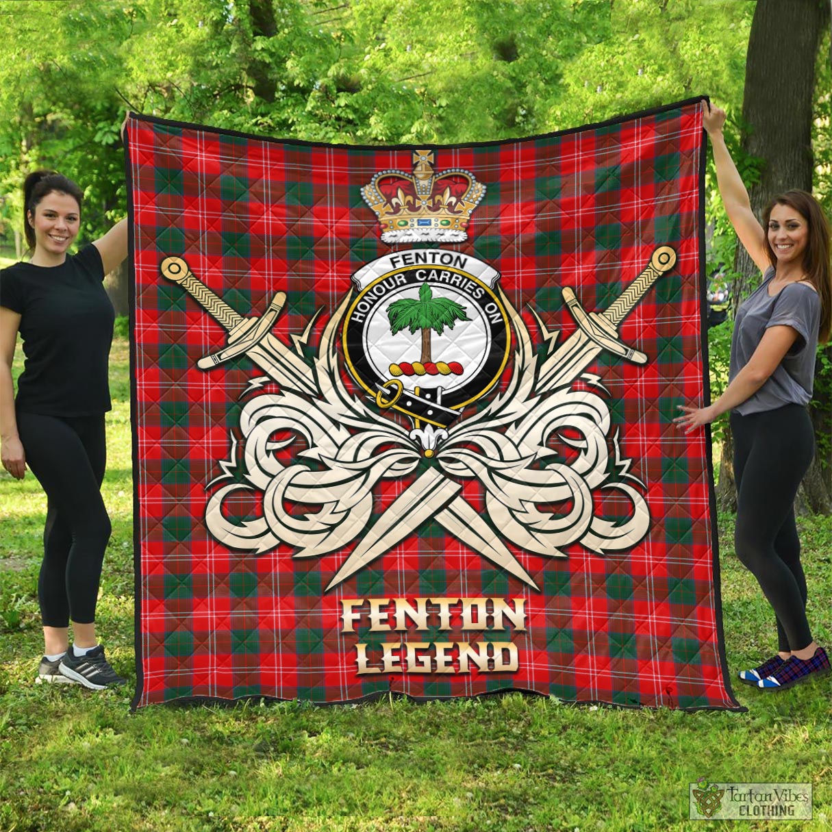 Tartan Vibes Clothing Fenton Tartan Quilt with Clan Crest and the Golden Sword of Courageous Legacy