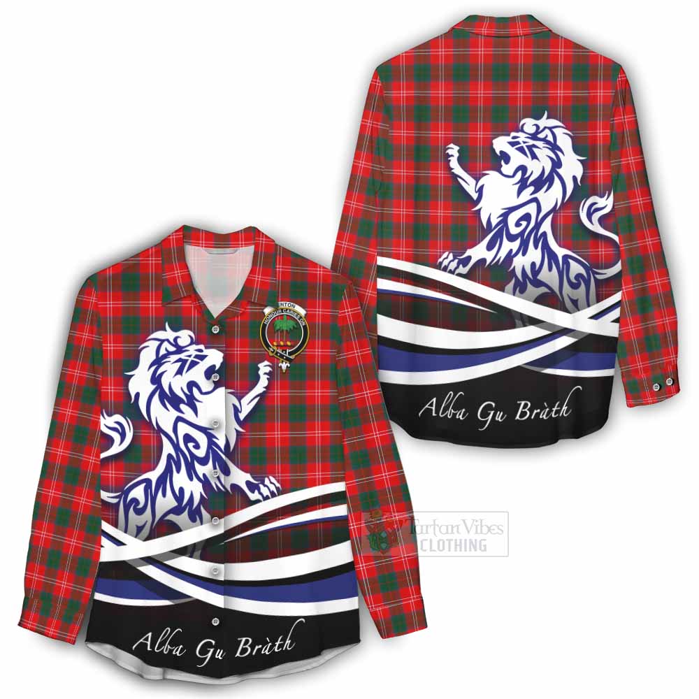 Fenton Tartan Women's Casual Shirt with Alba Gu Brath Regal Lion Emblem - Tartan Vibes Clothing