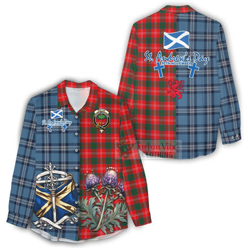 Fenton Tartan Women's Casual Shirt Happy St. Andrew's Day Half Tartan Style