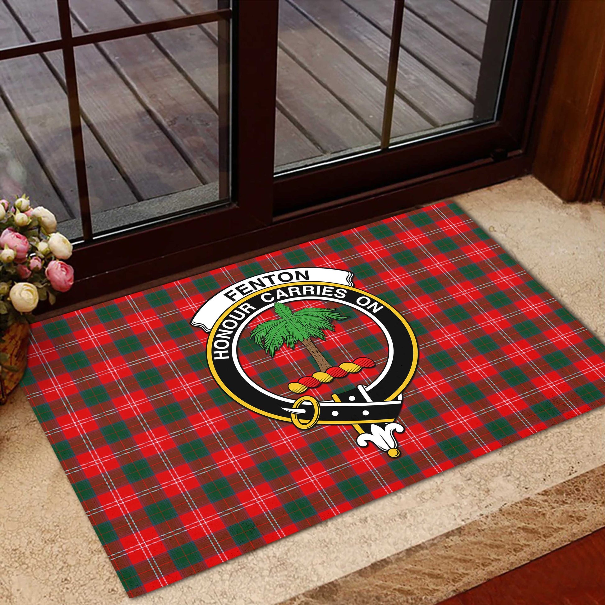 Fenton Tartan Door Mat with Family Crest - Tartanvibesclothing