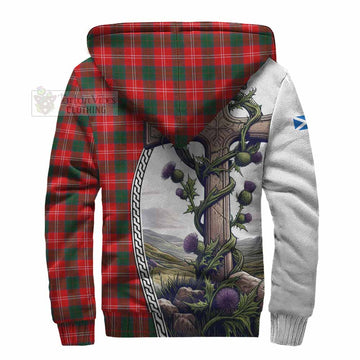 Fenton Tartan Sherpa Hoodie with Family Crest and St. Andrew's Cross Accented by Thistle Vines - Tartan Vibes Clothing