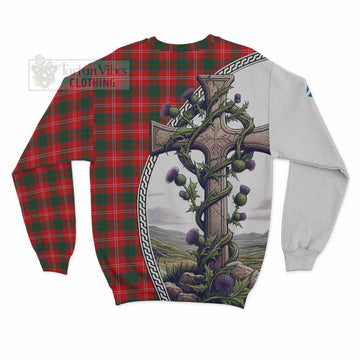 Fenton Tartan Sweatshirt with Family Crest and St. Andrew's Cross Accented by Thistle Vines - Tartan Vibes Clothing