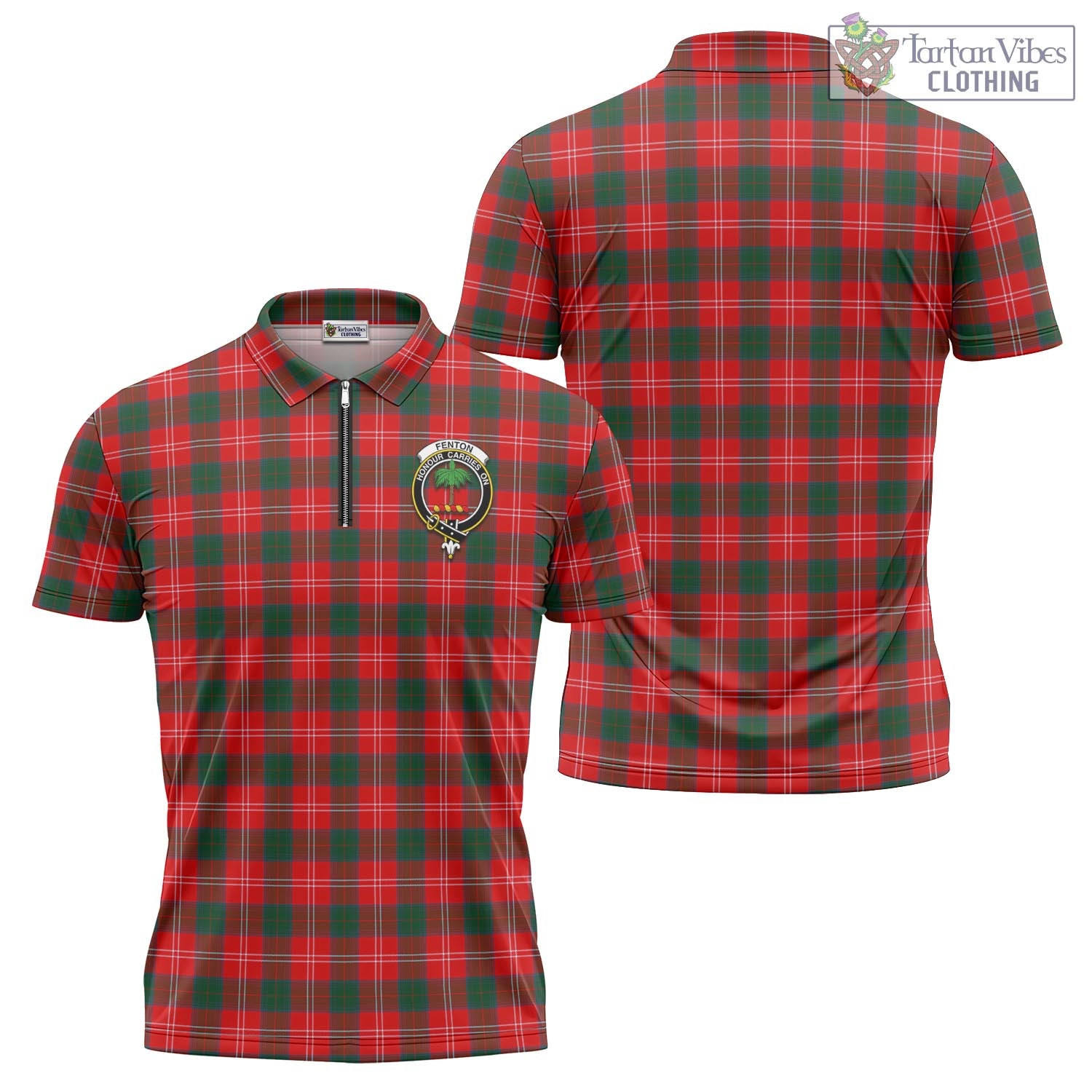 Tartan Vibes Clothing Fenton Tartan Zipper Polo Shirt with Family Crest