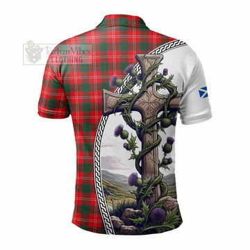 Fenton Tartan Polo Shirt with Family Crest and St. Andrew's Cross Accented by Thistle Vines - Tartan Vibes Clothing