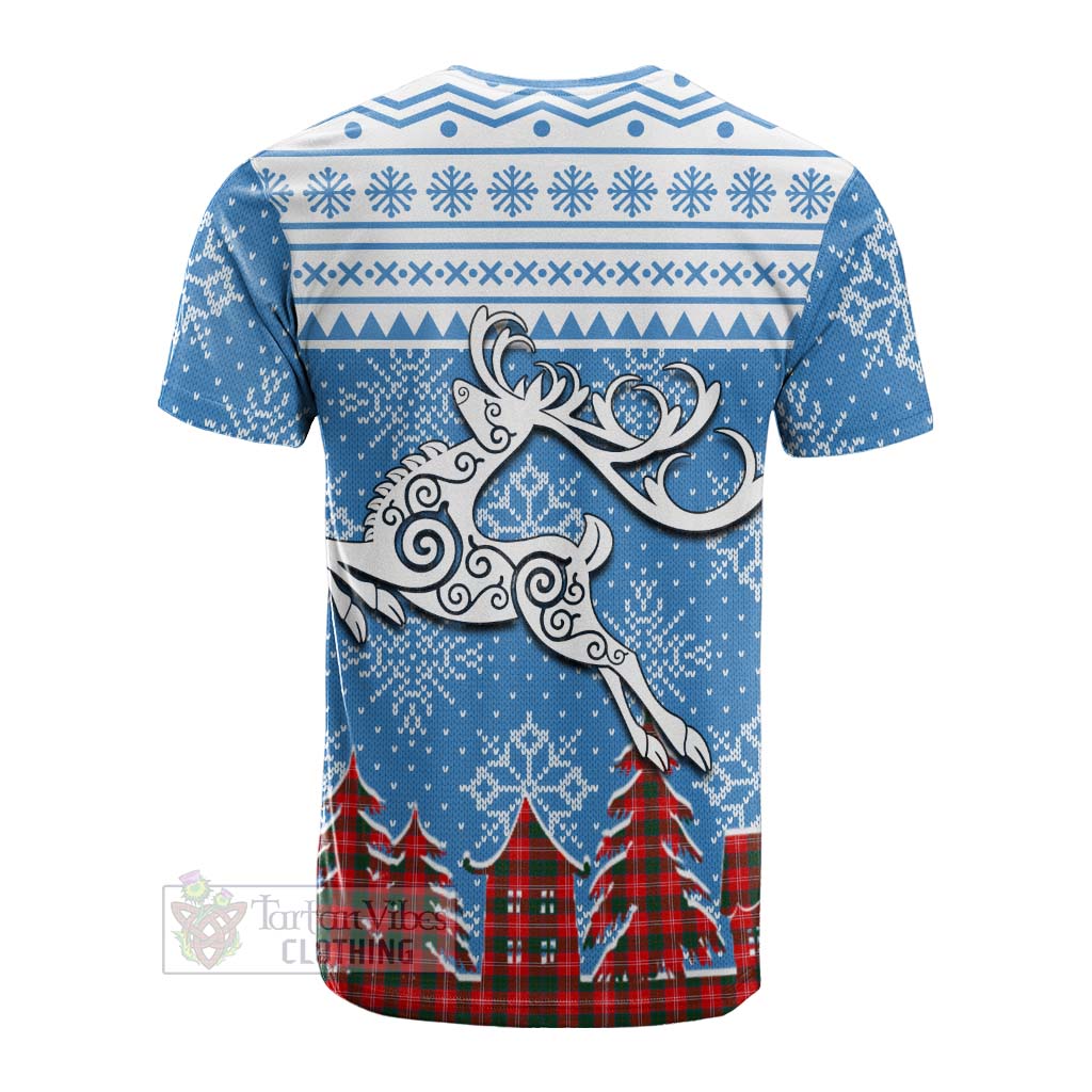 Fenton Clan Christmas Cotton T-shirt Celtic Reindeer Style - Tartan Vibes Clothing