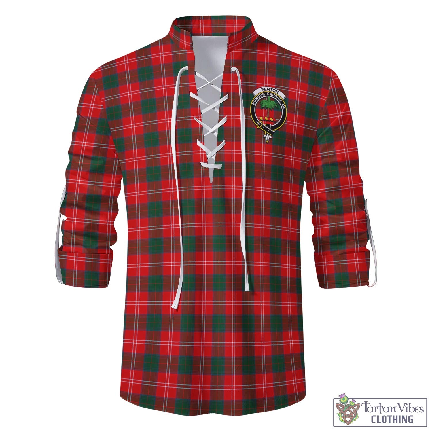 Tartan Vibes Clothing Fenton Tartan Men's Scottish Traditional Jacobite Ghillie Kilt Shirt with Family Crest