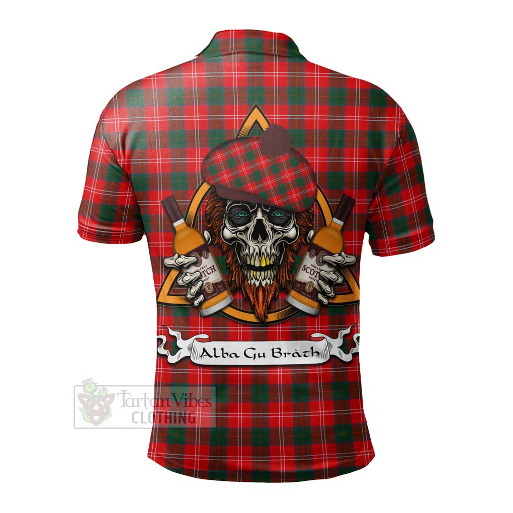 Tartan Vibes Clothing Fenton Tartan Polo Shirt with Family Crest and Bearded Skull Holding Bottles of Whiskey