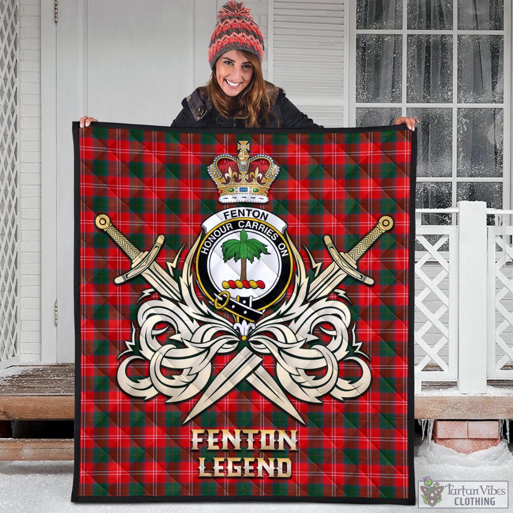 Tartan Vibes Clothing Fenton Tartan Quilt with Clan Crest and the Golden Sword of Courageous Legacy