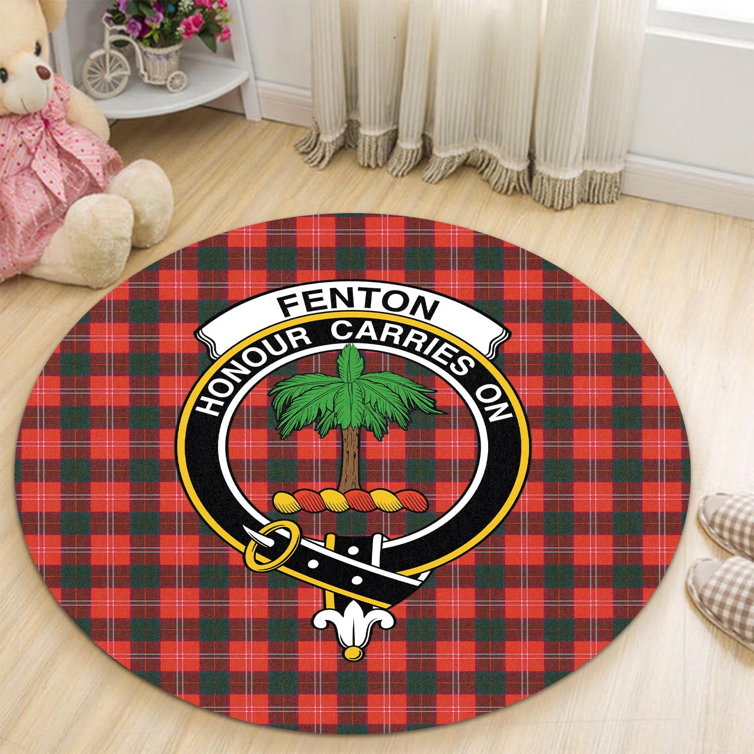 Fenton Tartan Round Rug with Family Crest - Tartanvibesclothing