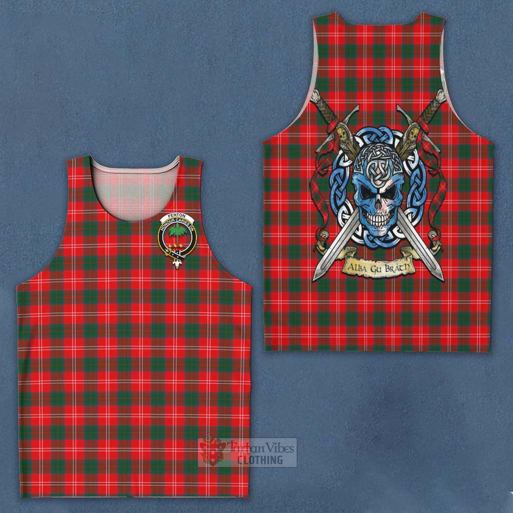 Tartan Vibes Clothing Fenton Tartan Men's Tank Top with Family Crest Celtic Skull Style