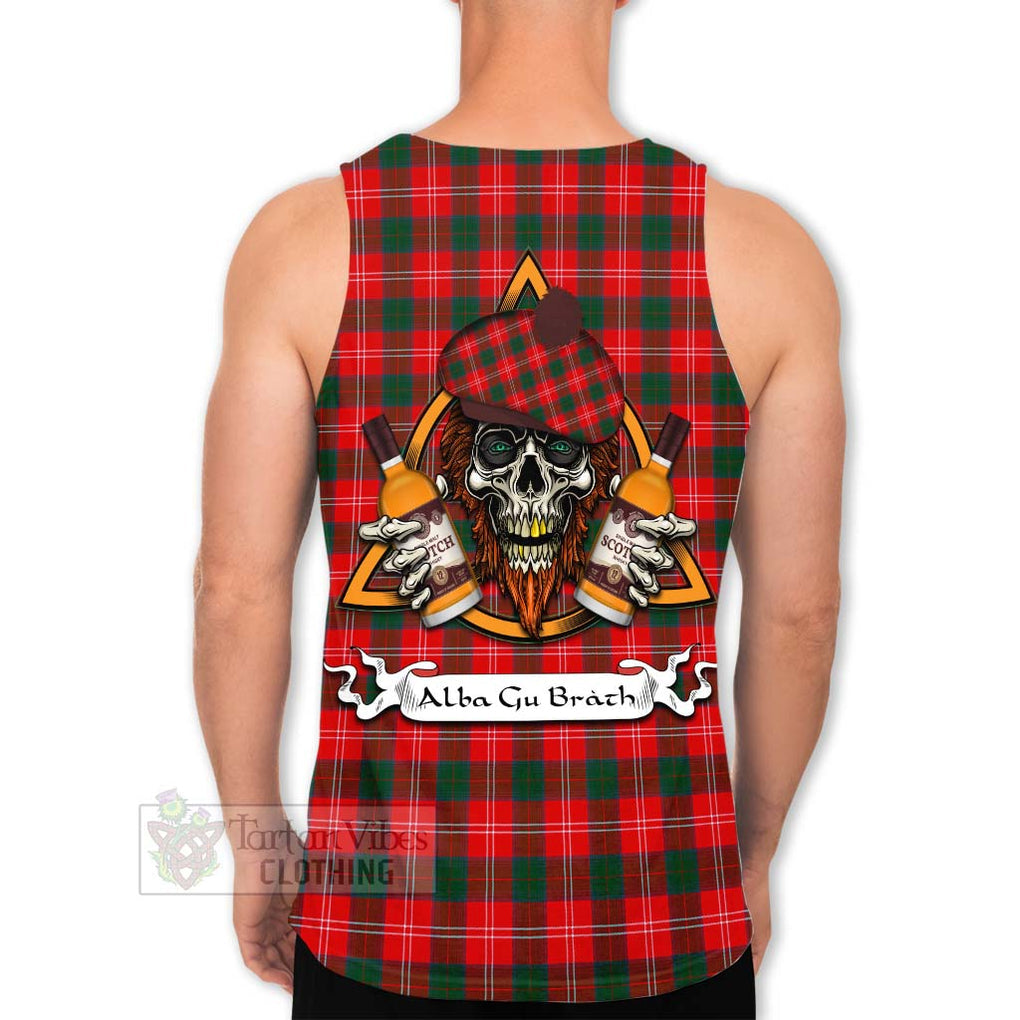 Tartan Vibes Clothing Fenton Tartan Men's Tank Top with Family Crest and Bearded Skull Holding Bottles of Whiskey