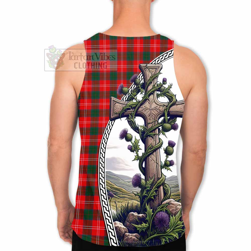 Tartan Vibes Clothing Fenton Tartan Men's Tank Top with Family Crest and St. Andrew's Cross Accented by Thistle Vines