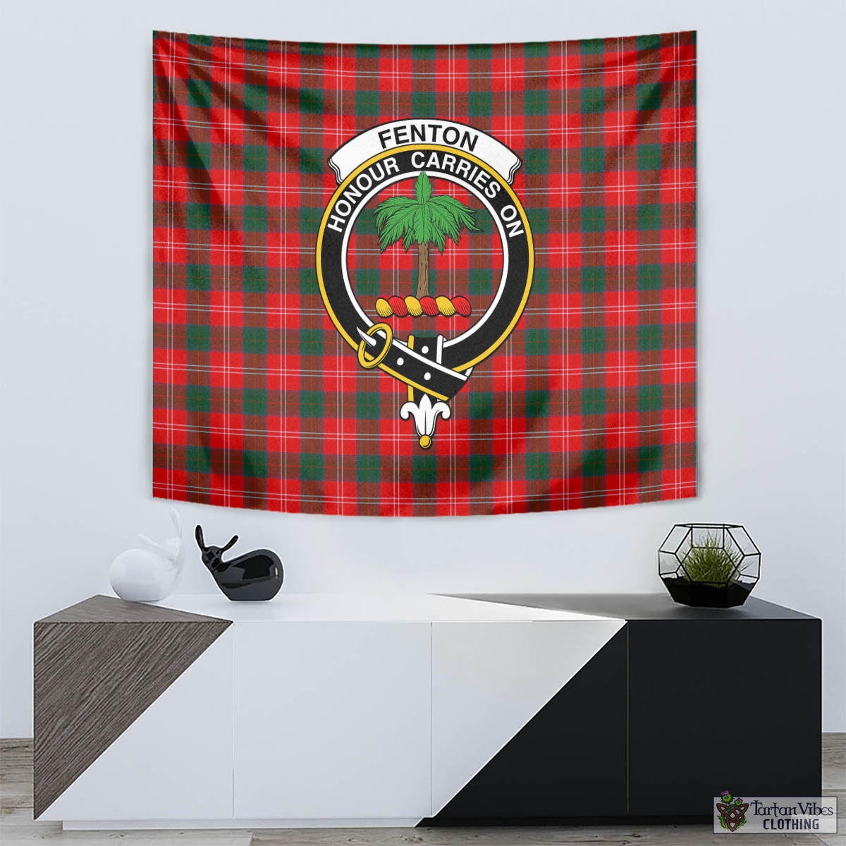 Tartan Vibes Clothing Fenton Tartan Tapestry Wall Hanging and Home Decor for Room with Family Crest