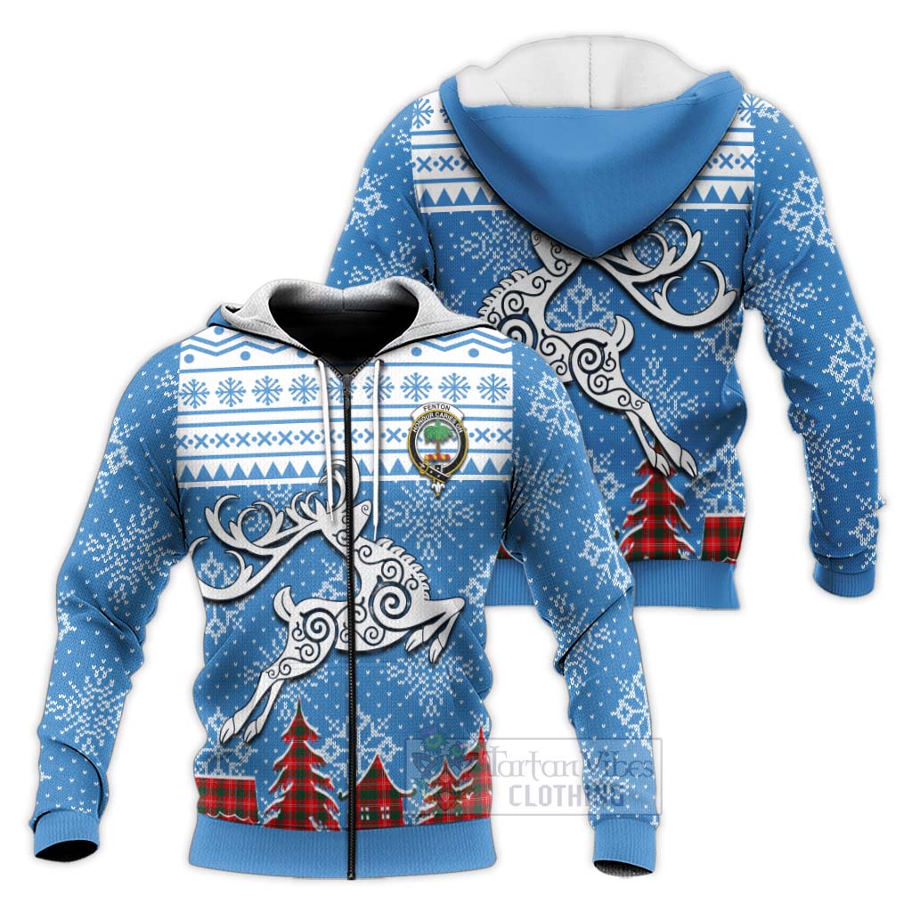 Fenton Clan Christmas Knitted Hoodie Celtic Reindeer Style Unisex - Tartan Vibes Clothing