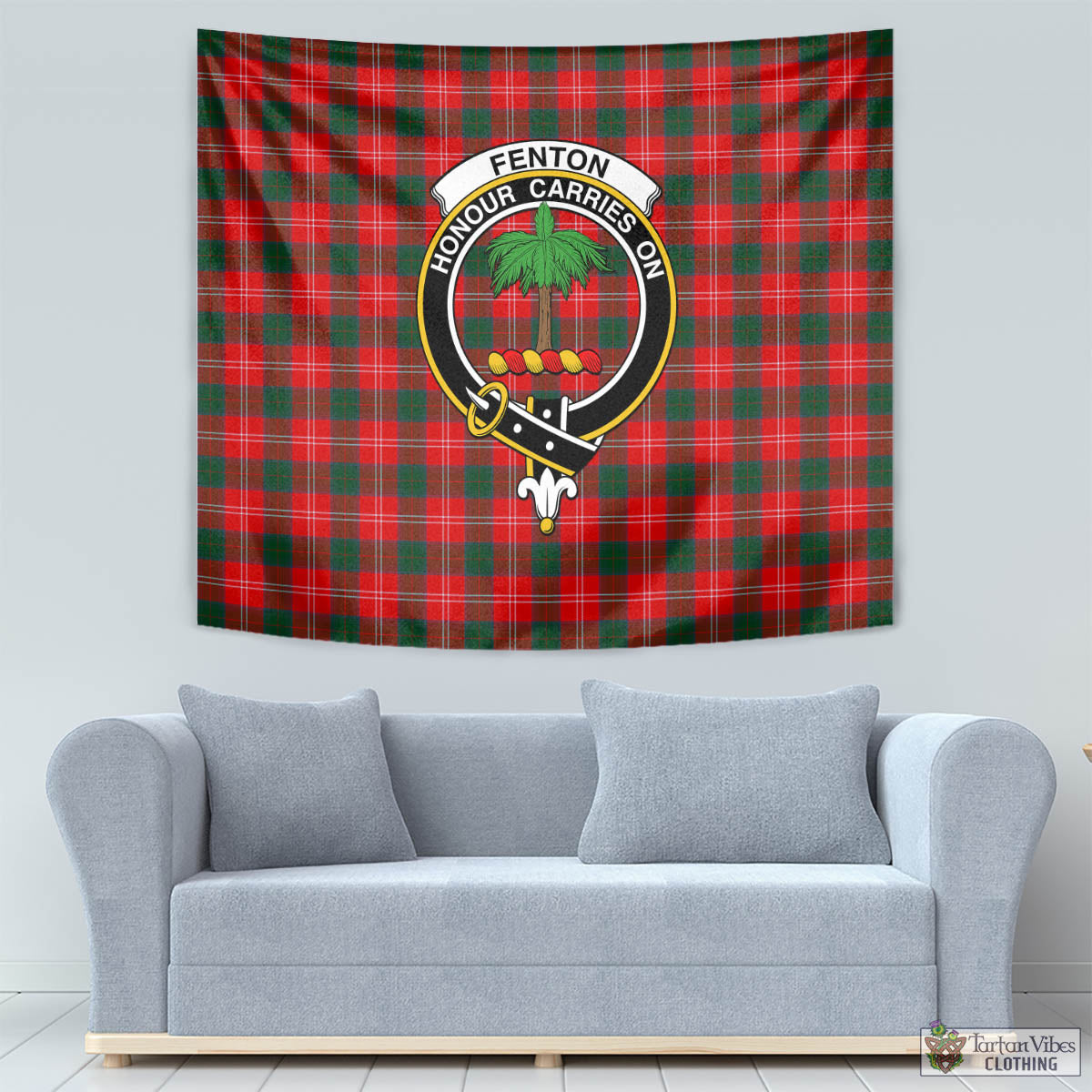 Tartan Vibes Clothing Fenton Tartan Tapestry Wall Hanging and Home Decor for Room with Family Crest